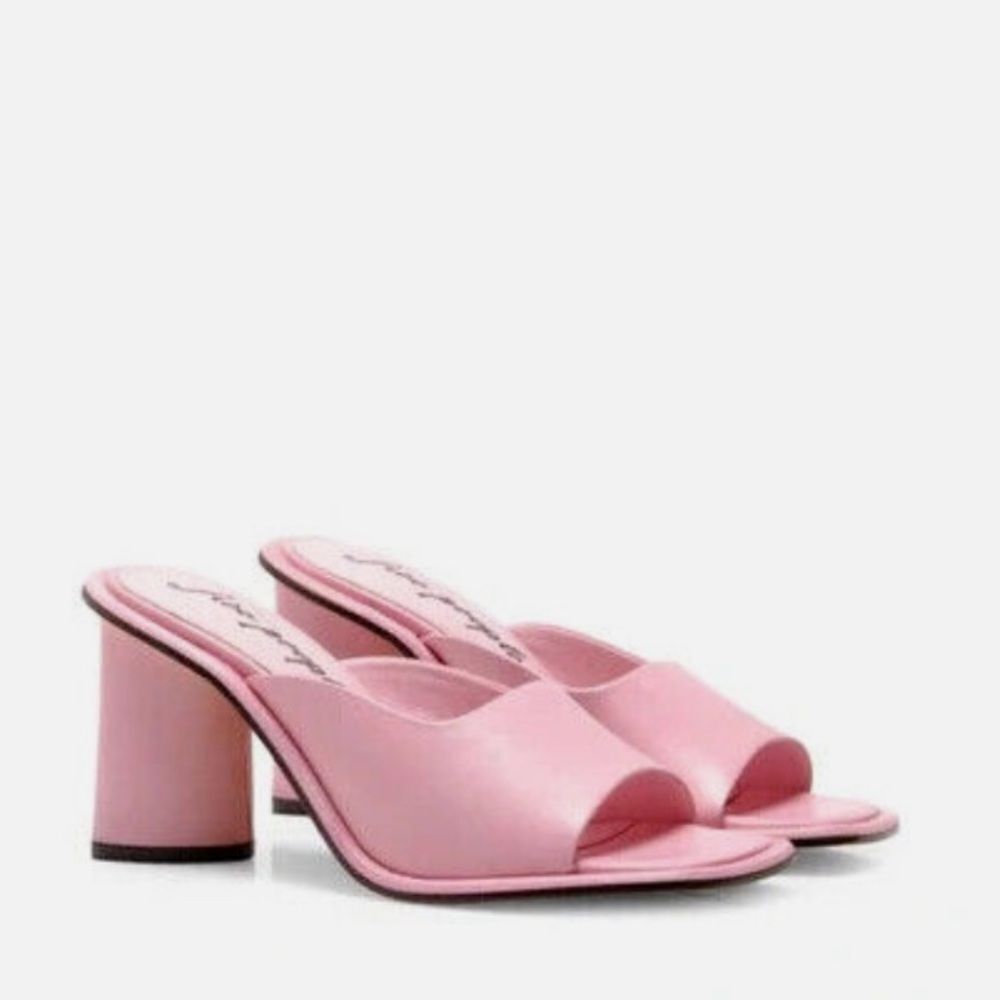 Free People Size 38.5 Worn Pink Open Toe Heals Mandi Leather Mules Pink Lemonade
